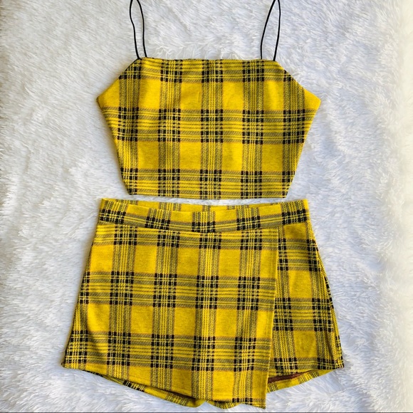Liz & Sara Tops - Yellow Checkered 2pc Set